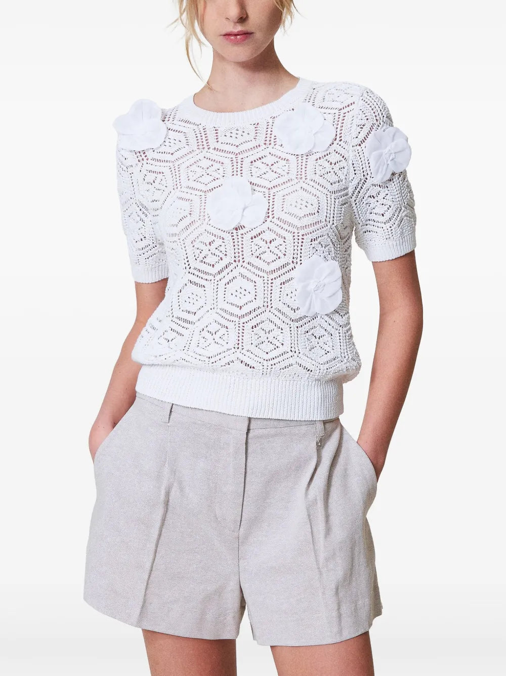 Organza-Flowers Knitted Top