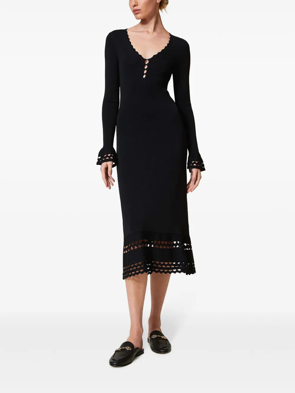Scallop-Trim Midi Dress