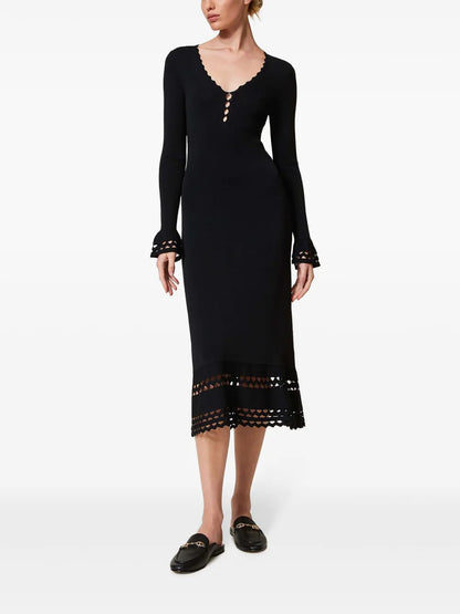 Scallop-Trim Midi Dress