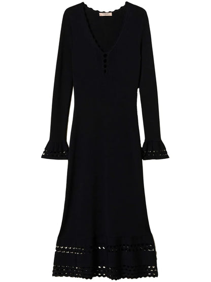 Scallop-Trim Midi Dress