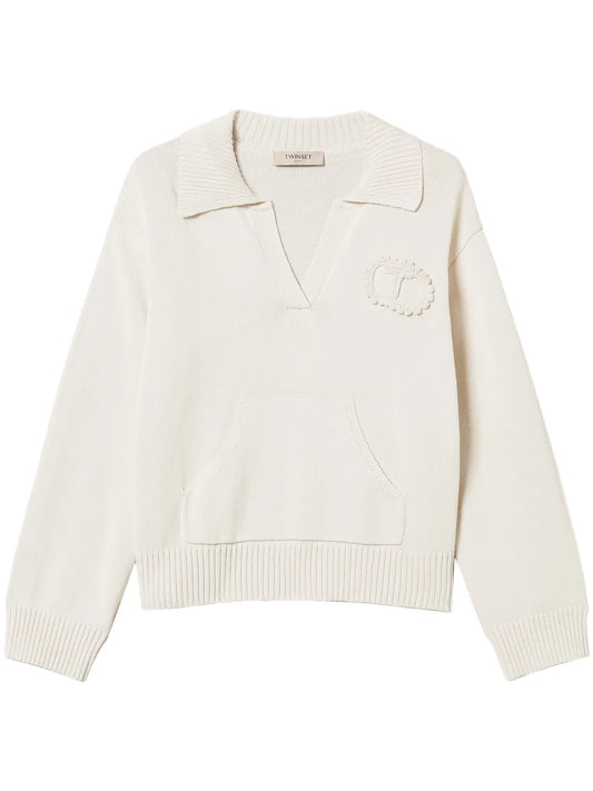 Crochet-Patch Polo Sweater