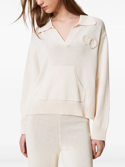 Crochet-Patch Polo Sweater