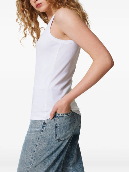 Rhinestone-Embellished Ribbed Top