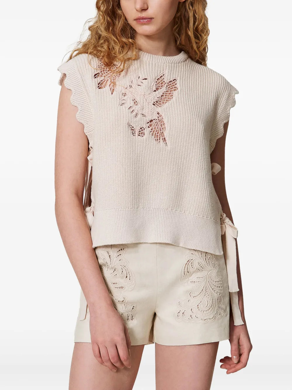 Embroidered Lace-Detail Top