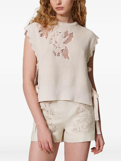 Embroidered Lace-Detail Top