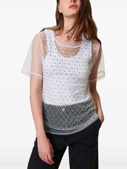 Embroidered Tulle T-Shirt