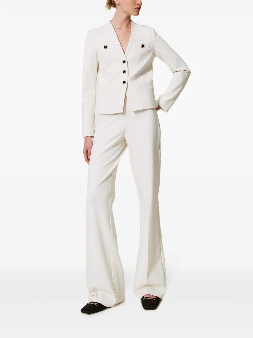 Button-Detail Wide-Leg Trousers