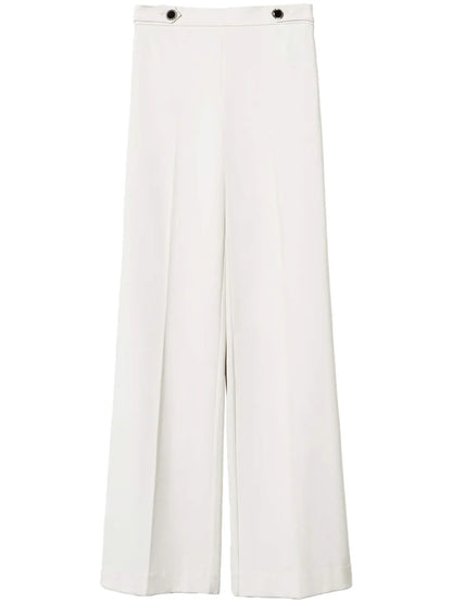 Button-Detail Wide-Leg Trousers