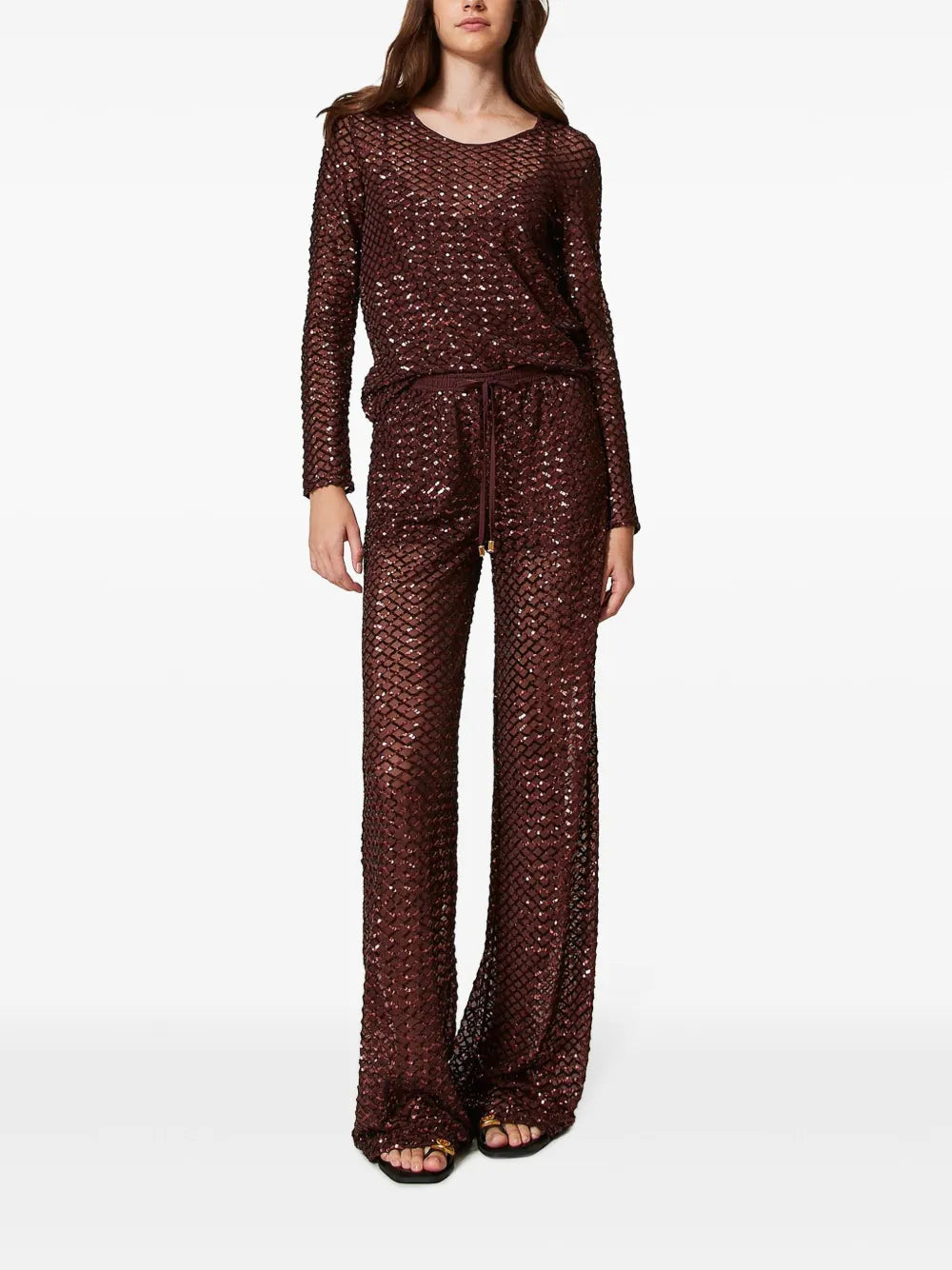 Sequinned Wide-Leg Trousers