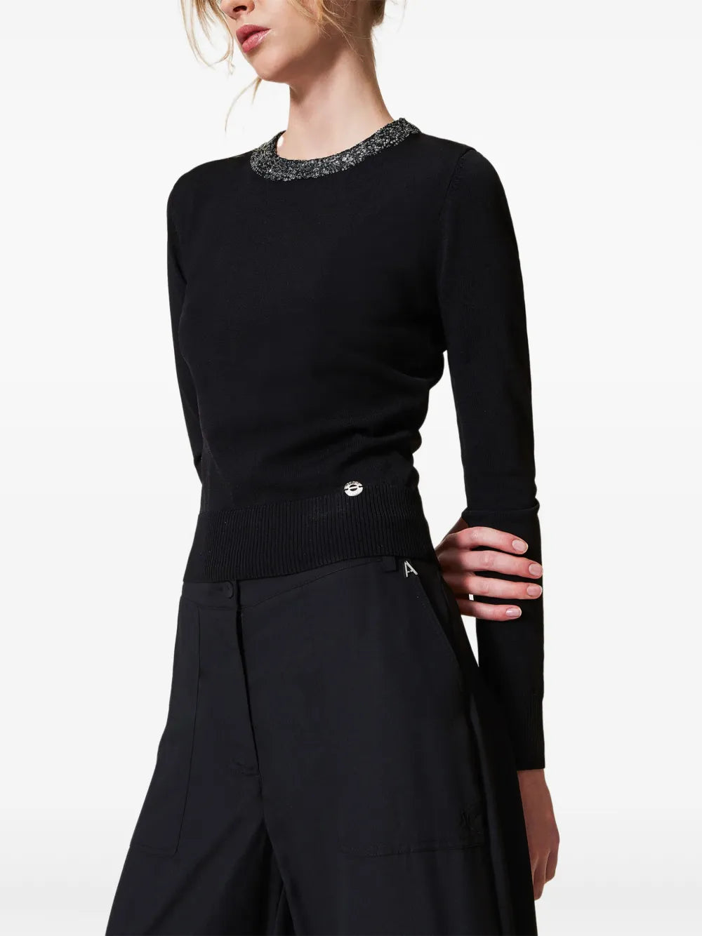 Sequin-Embellished Fitted Jumper