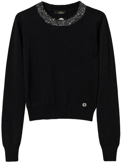Sequin-Embellished Fitted Jumper