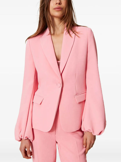 Gathered-Sleeves Crepe Blazer