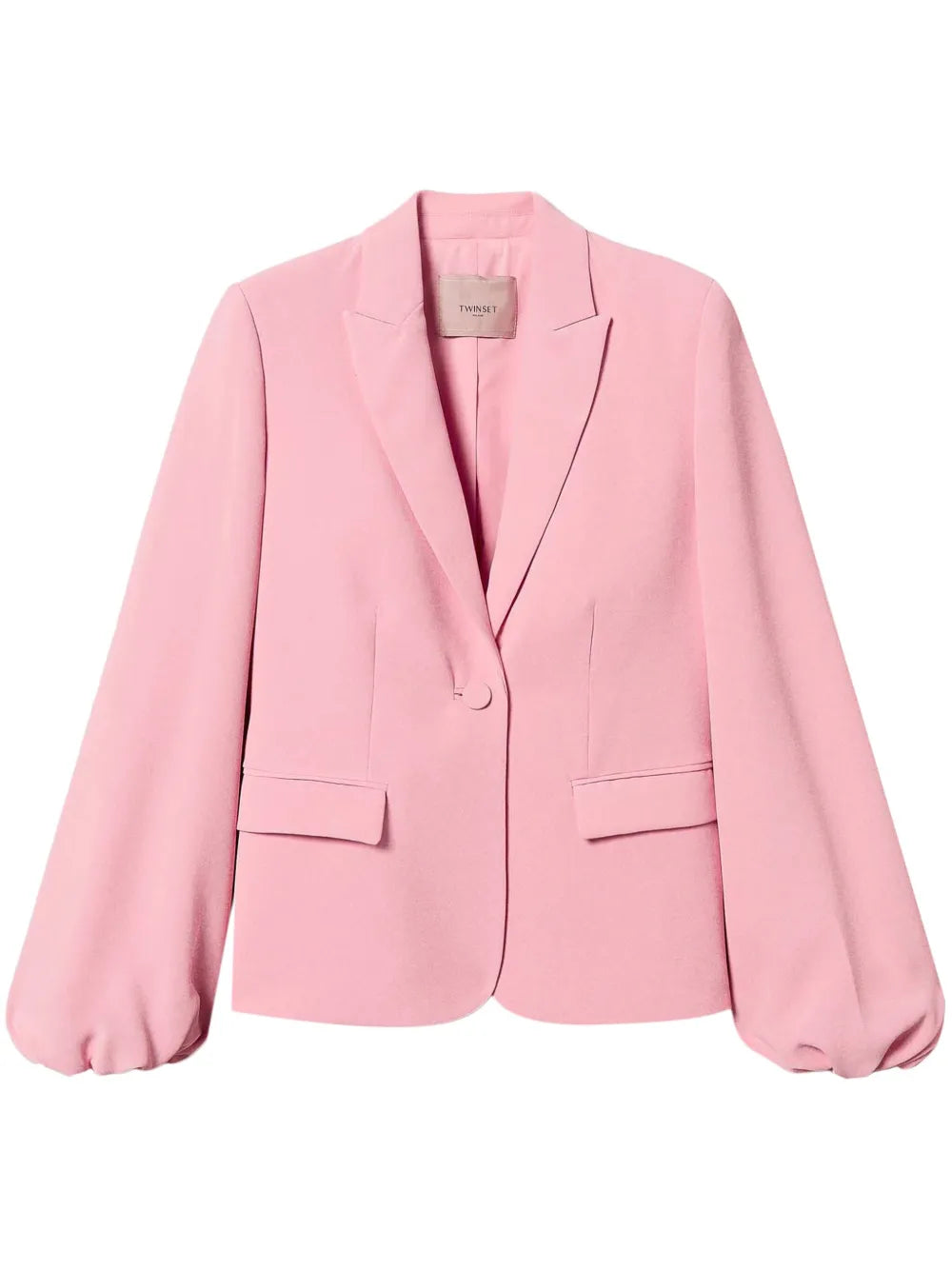 Gathered-Sleeves Crepe Blazer