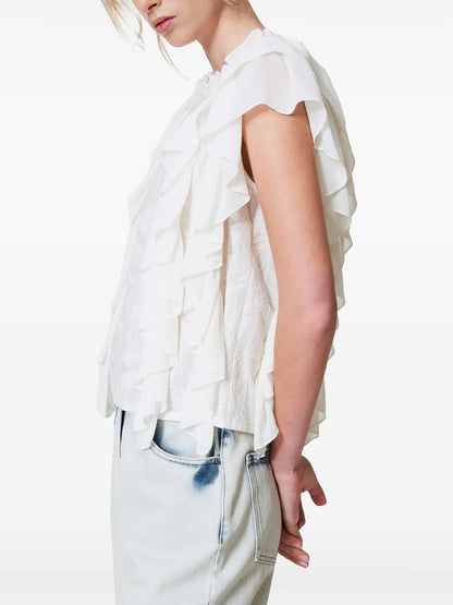 Embroidered Ruffled Blouse