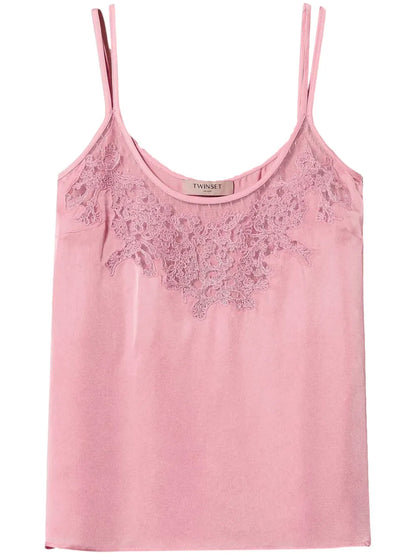 Embroidered-Detailing Satin Top