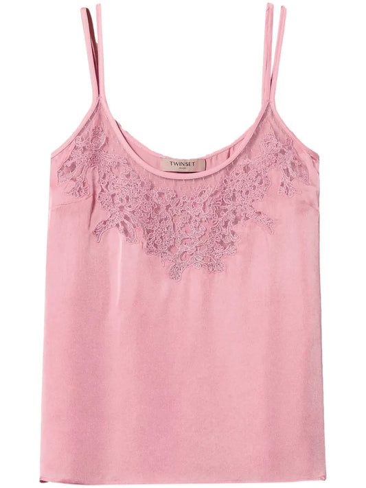 Embroidered-Detailing Satin Top