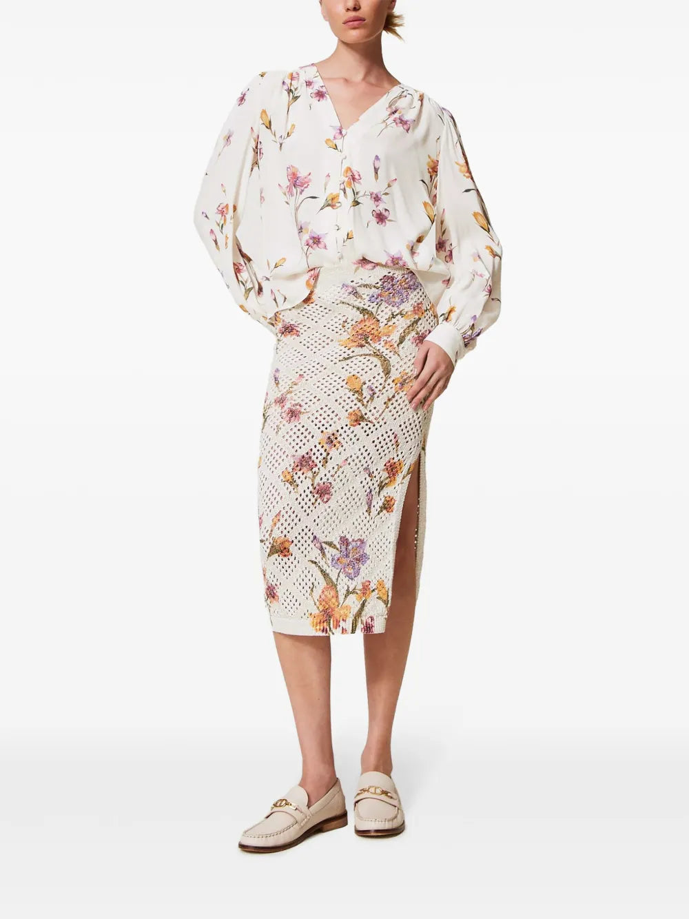 Floral-Print Midi Skirt