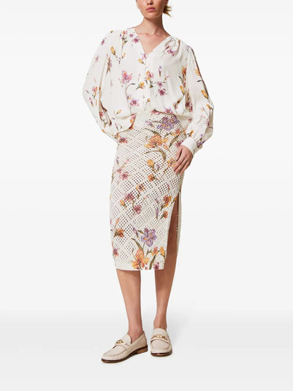 Floral-Print Midi Skirt