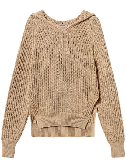 Hooded Ribbed-Knit Sweater