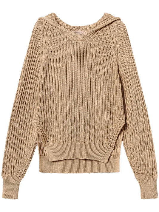 Hooded Ribbed-Knit Sweater