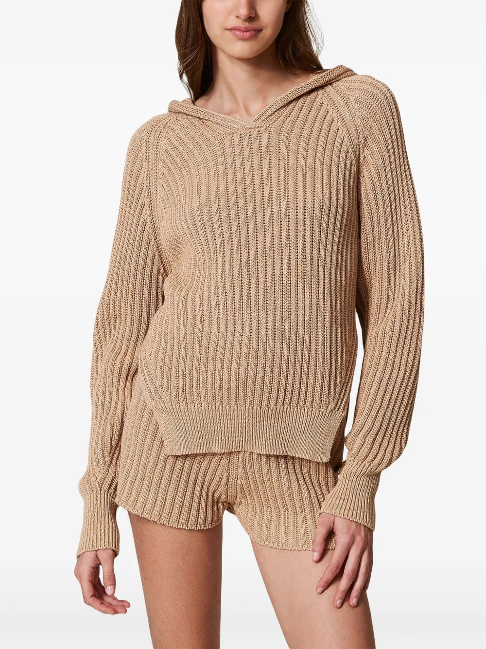 Hooded Ribbed-Knit Sweater