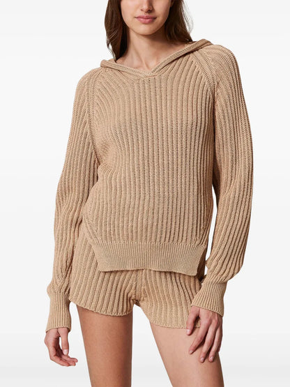 Hooded Ribbed-Knit Sweater