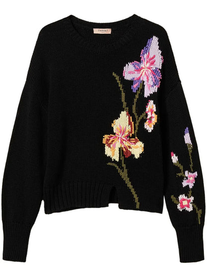 Floral-Embroidered Sweater