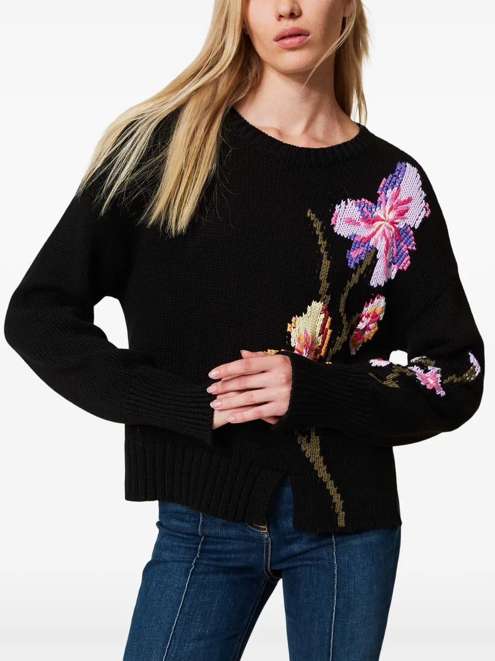 Floral-Embroidered Sweater