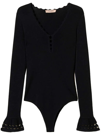 Geometric-Pattern Knitted Bodysuit