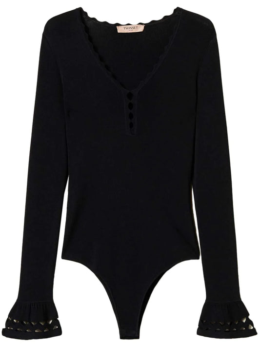 Geometric-Pattern Knitted Bodysuit