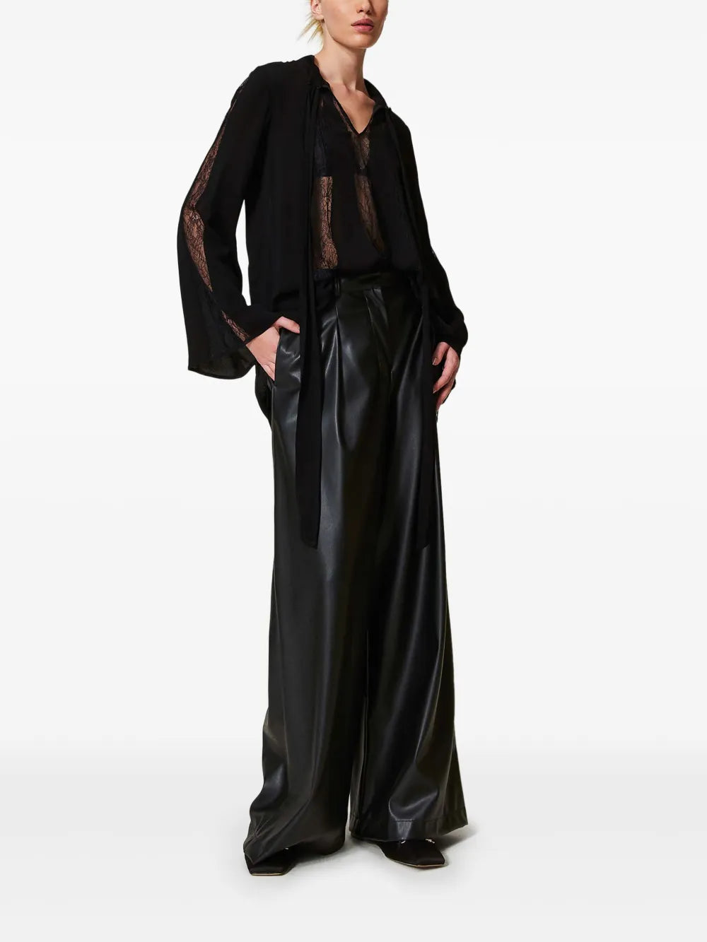 Wide-Leg Faux-Leather Trousers