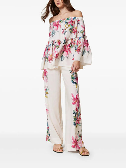 Floral-Print Wide-Leg Trousers