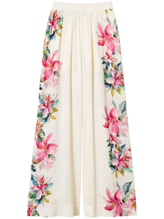 Floral-Print Wide-Leg Trousers