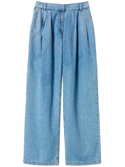 Pleat-Detail Wide-Leg Jeans