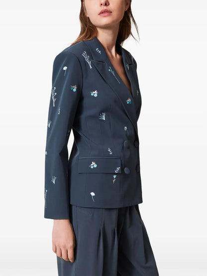 Floral-Embroidered Blazer