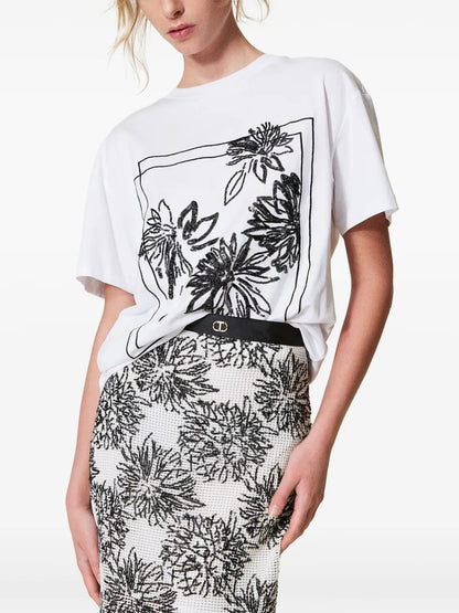Sequin Embroidery Cotton T-Shirt