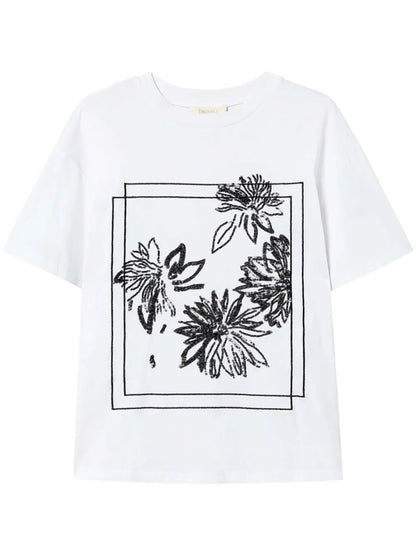 Sequin Embroidery Cotton T-Shirt