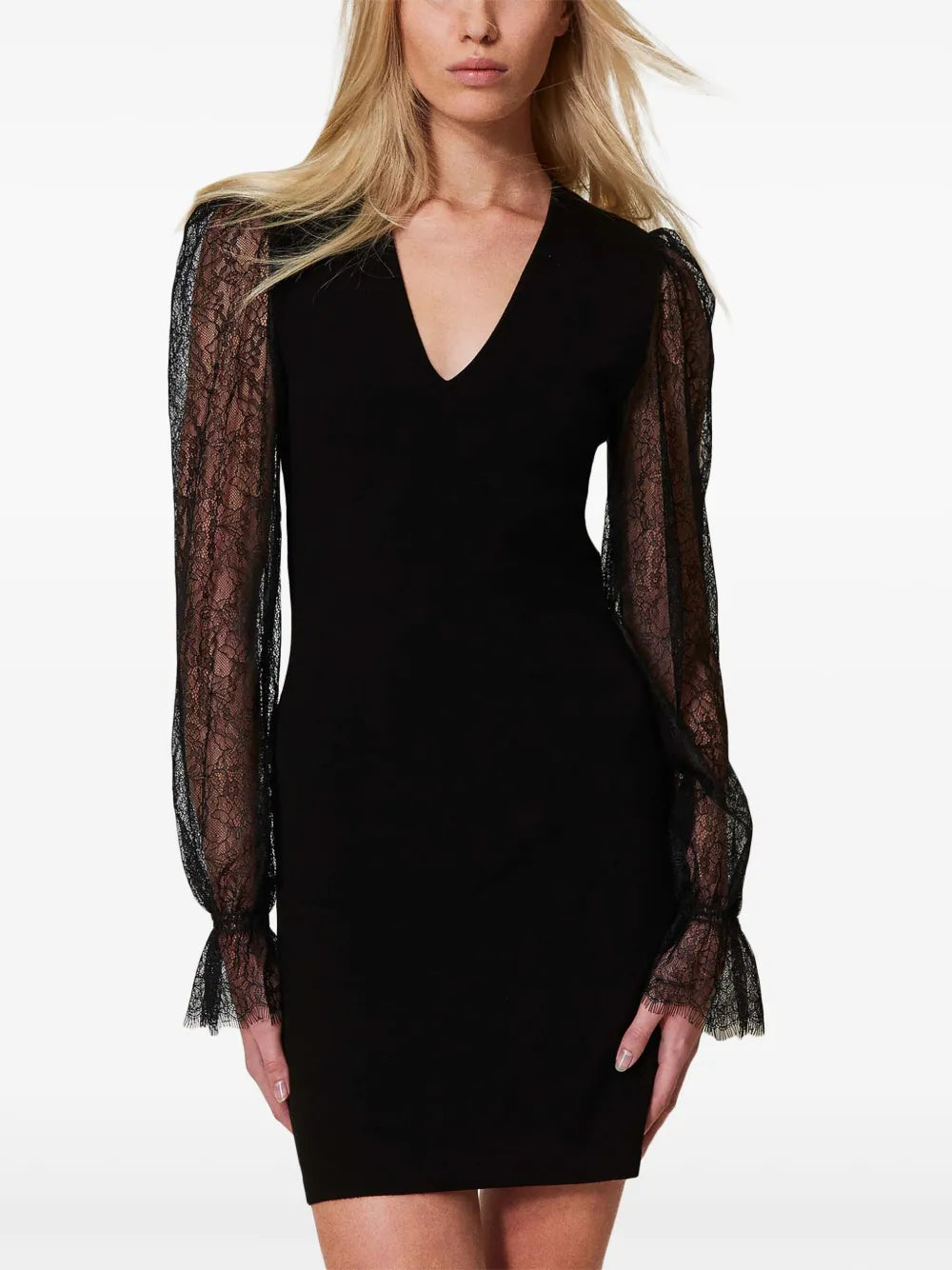 Lace-Detail Knitted Dress