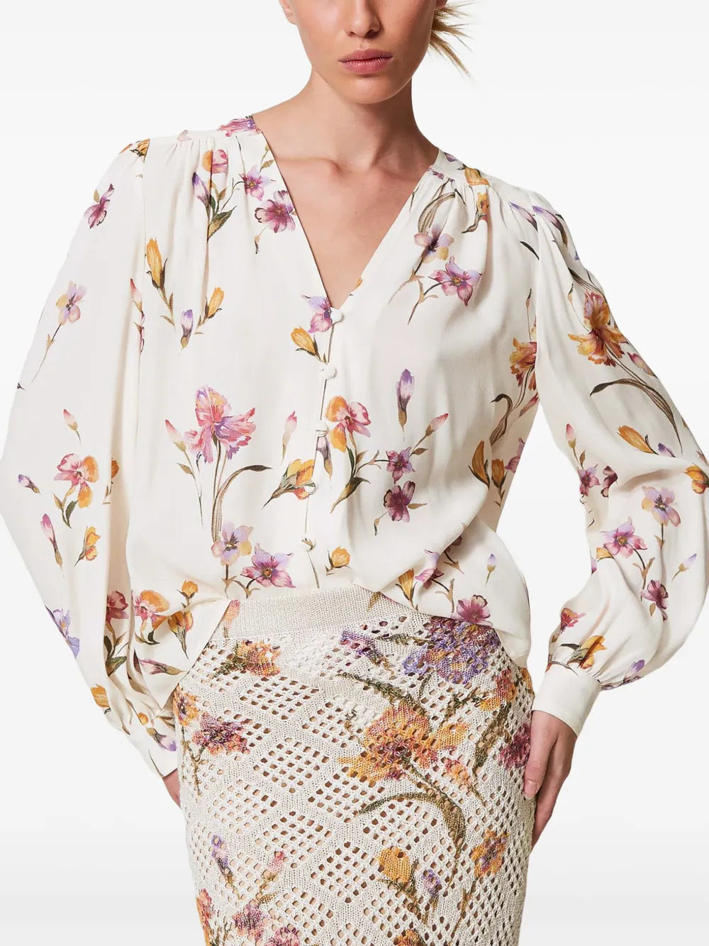 Floral-Print Crepe De Chine Shirt