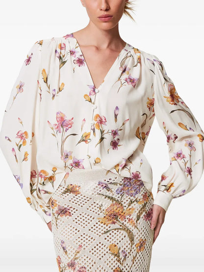 Floral-Print Crepe De Chine Shirt
