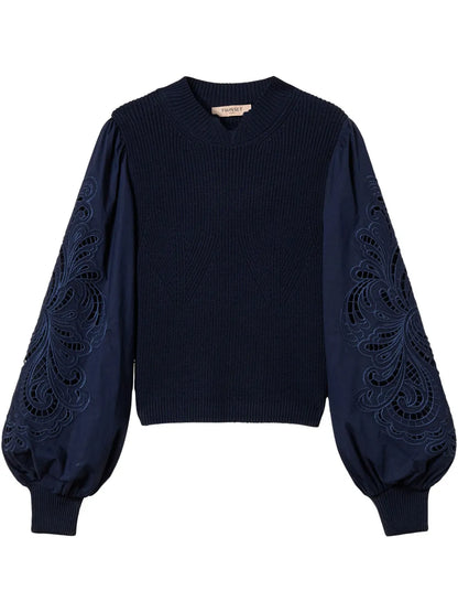 Embroidered-Sleeve Jumper