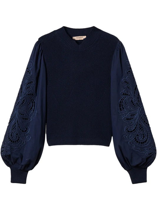 Embroidered-Sleeve Jumper