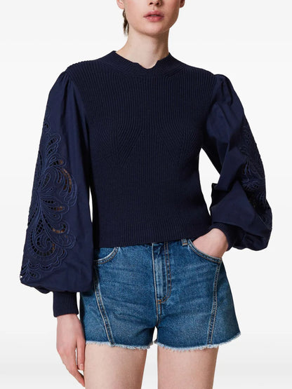 Embroidered-Sleeve Jumper