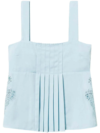 Embroidery Pleated Twill Top
