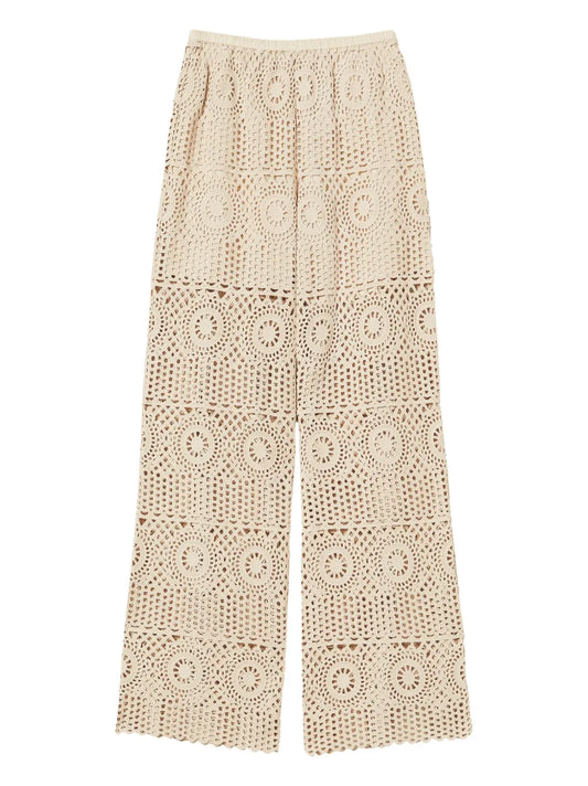 Crochet-Pattern Wide-Leg Trousers