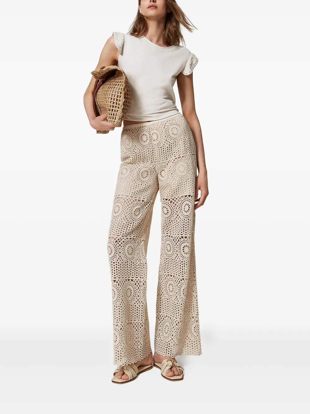Crochet-Pattern Wide-Leg Trousers