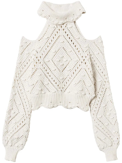 Openwork-Knit Cropped Sweater