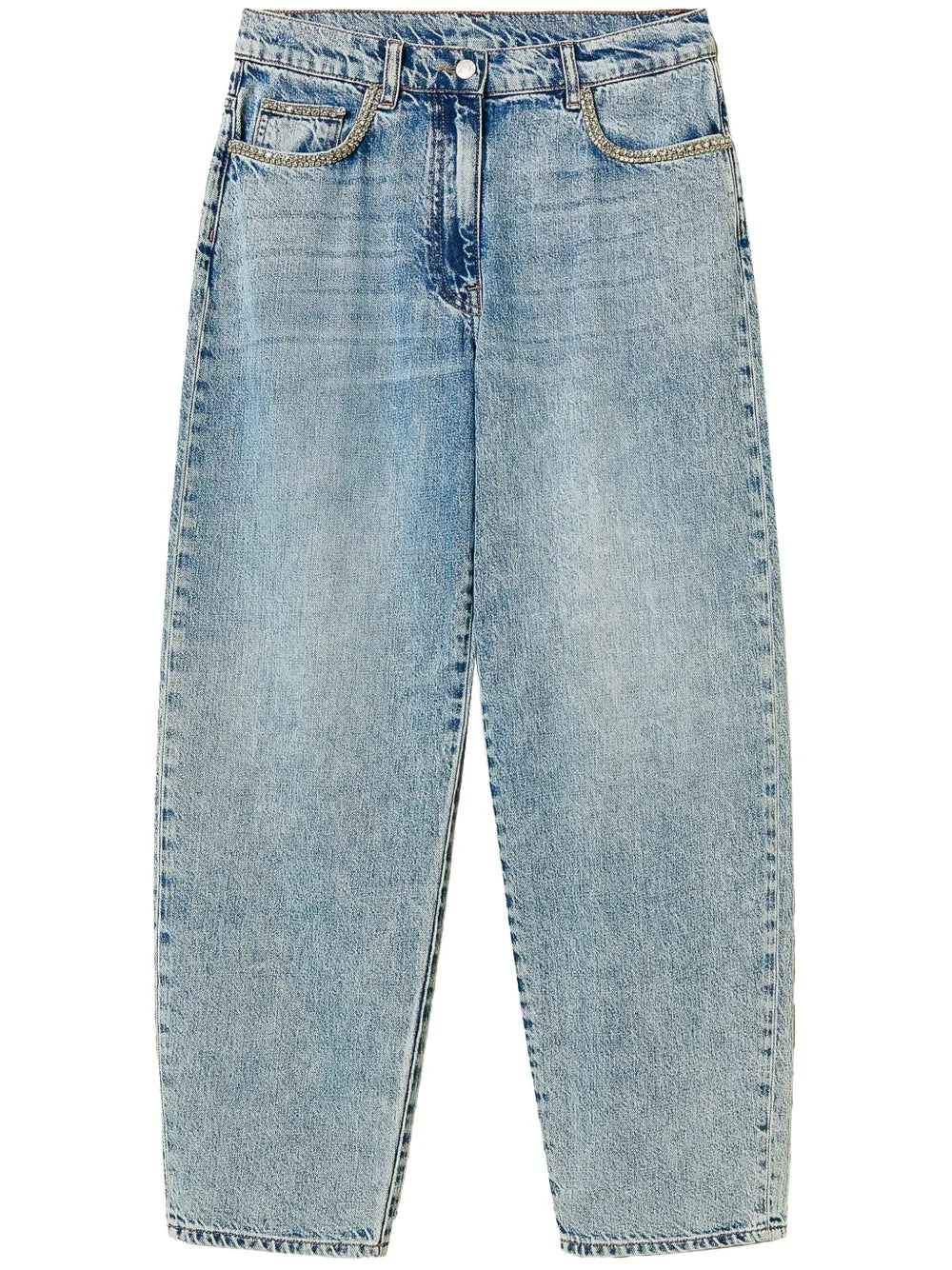 Rhinestone-Embellished Tapered Jeans
