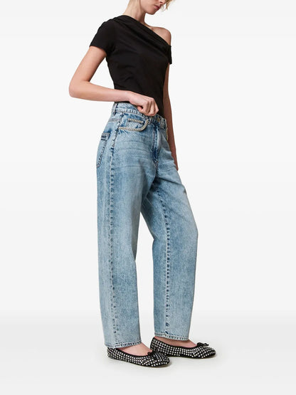 Rhinestone-Embellished Tapered Jeans