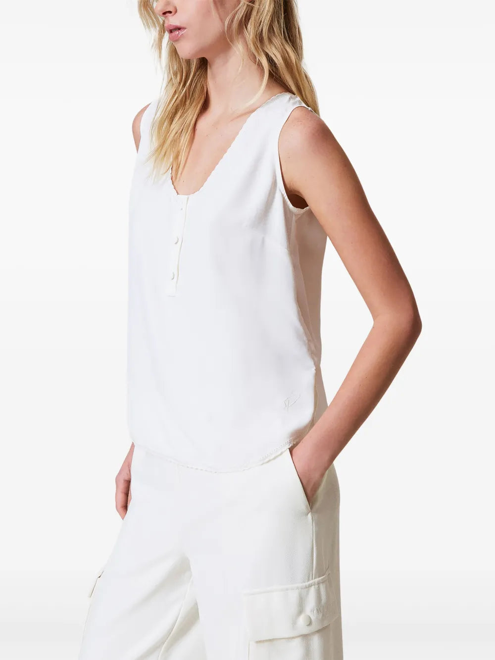 Embroidered-Trim Top